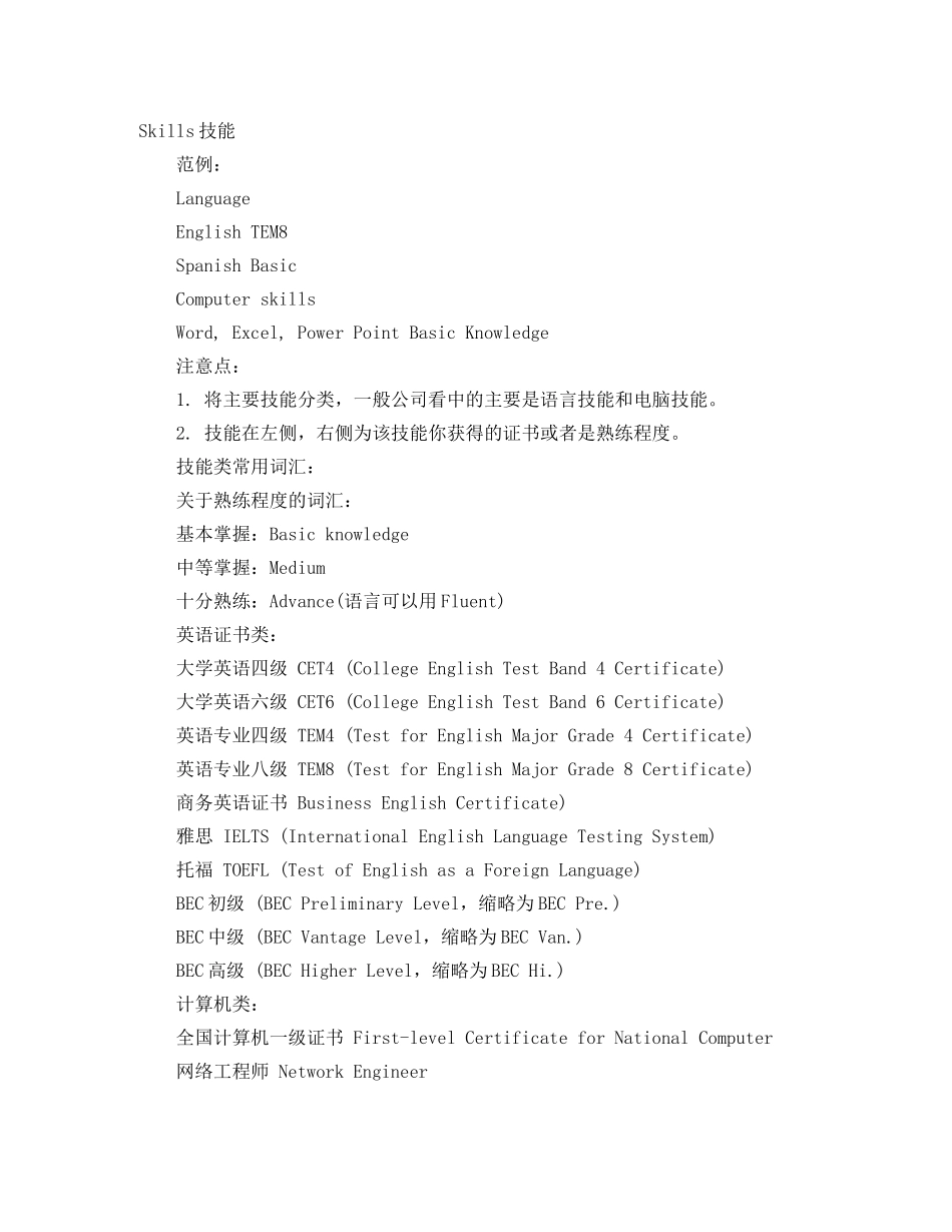 客服人员的英文简历模板 _第2页