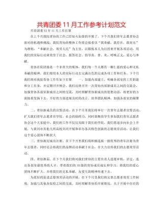 共青团委11月工作参考计划范文 
