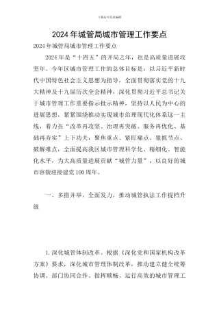 2024年城管局城市管理工作要点