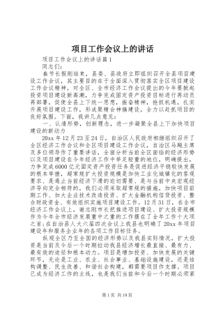 项目工作会议上的讲话发言