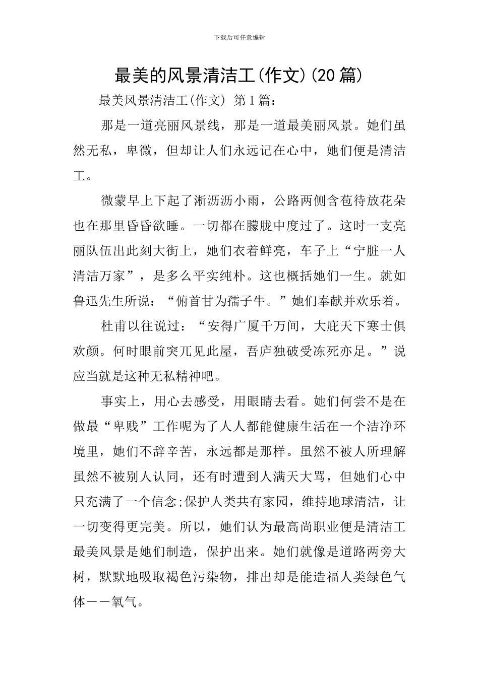 最美的风景清洁工(20篇)_第1页