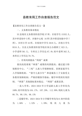 县教育局工作自查报告范文