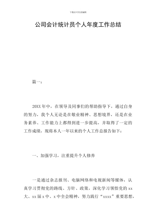公司会计统计员个人年度工作总结