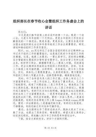 组织部长在春节收心会暨组织工作务虚会上的讲话发言