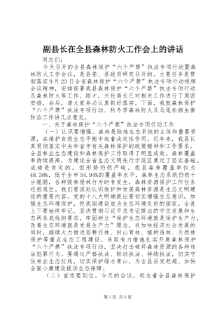 副县长在全县森林防火工作会上的讲话发言