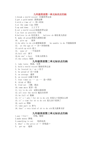 九级英语 全册知识点总结 冀教版