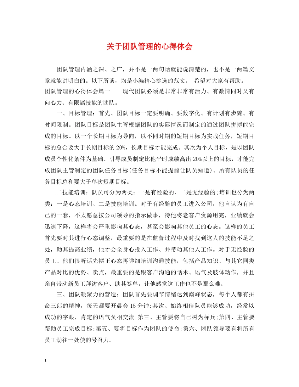 关于团队管理的心得体会 _第1页