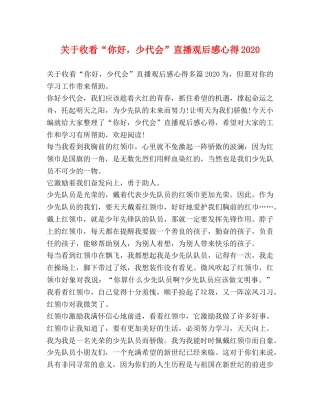 关于收看“你好，少代会”直播观后感心得2020 