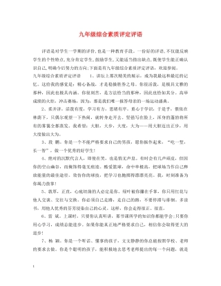 九年级综合素质评定评语