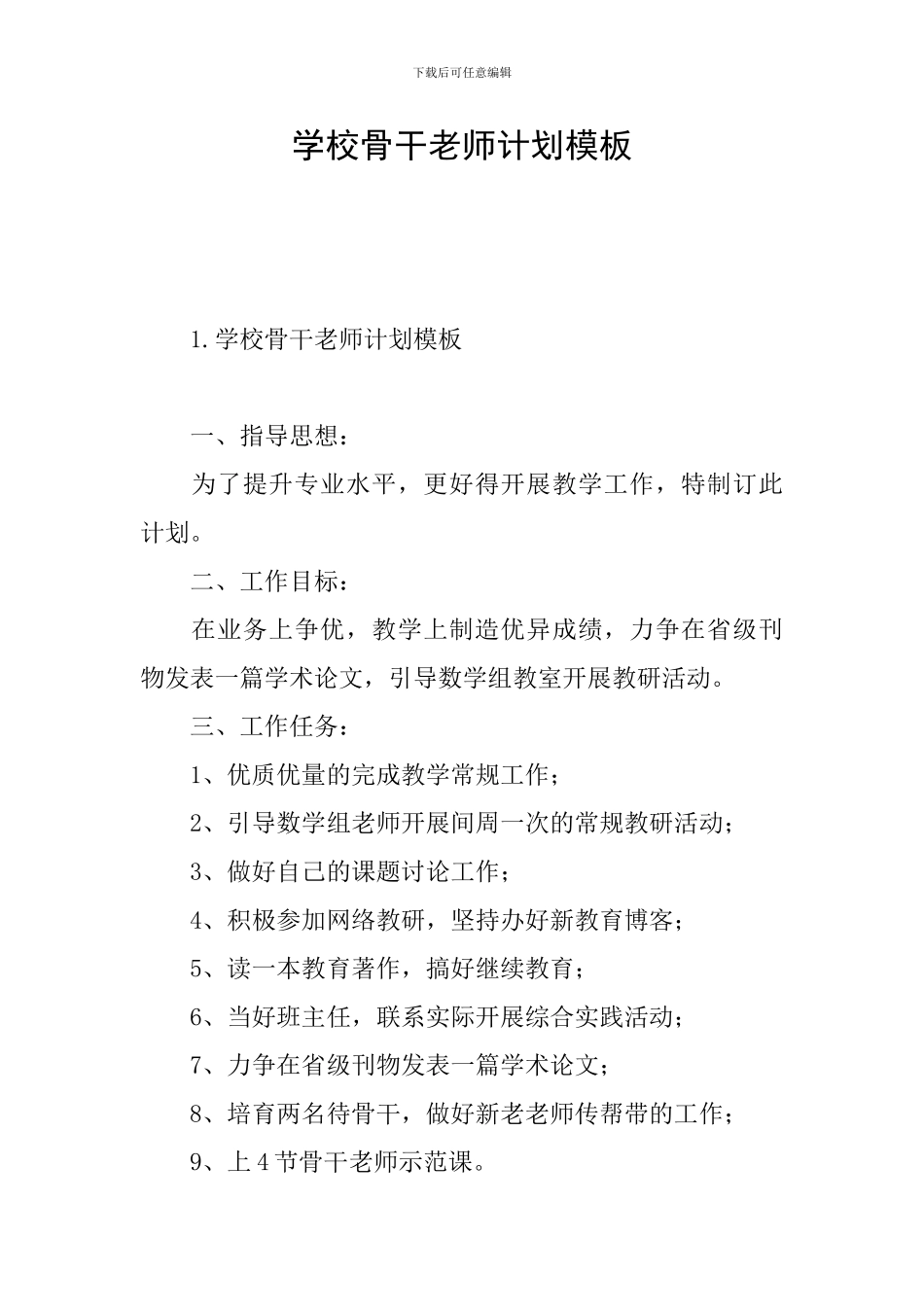 学校骨干教师计划模板_第1页