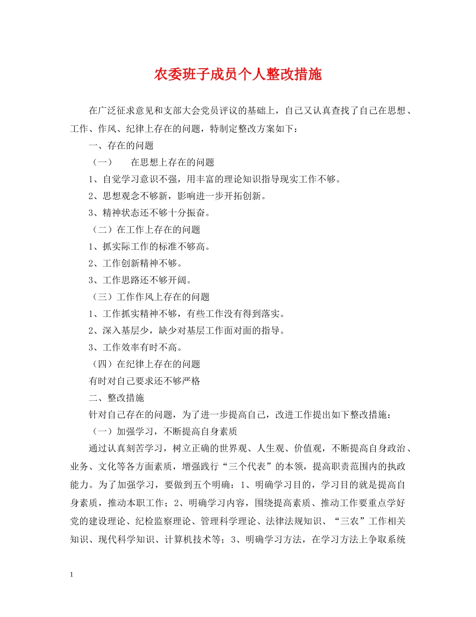 农委班子成员个人整改措施_第1页