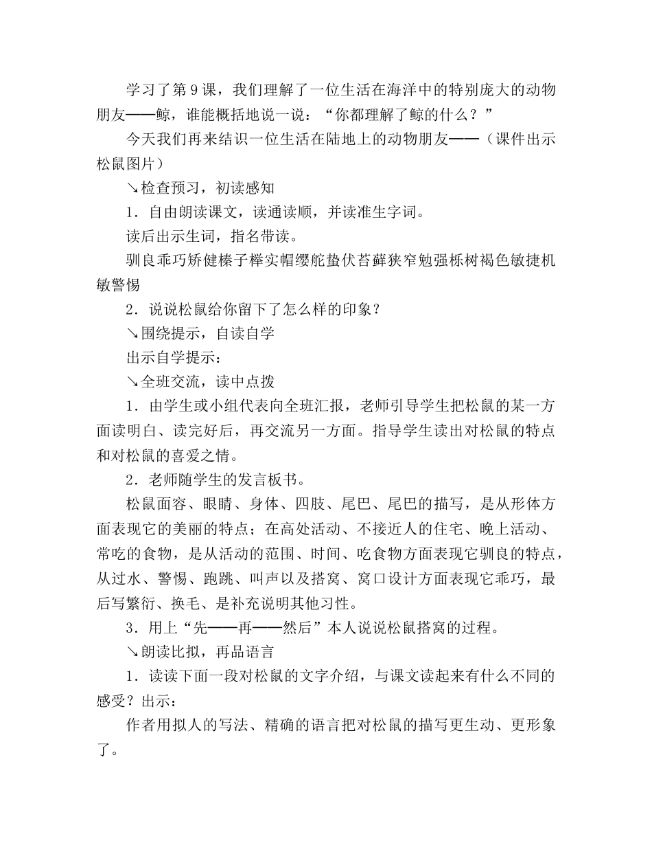 教案人教版五年级上册10、松鼠 _第3页