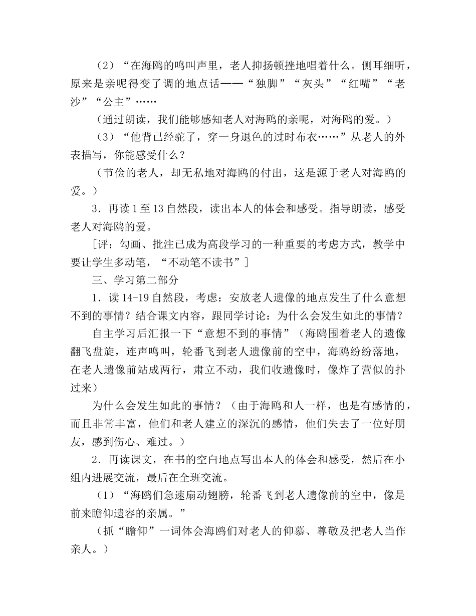 教案人教版六年级上册21、老人与海鸥 _第3页