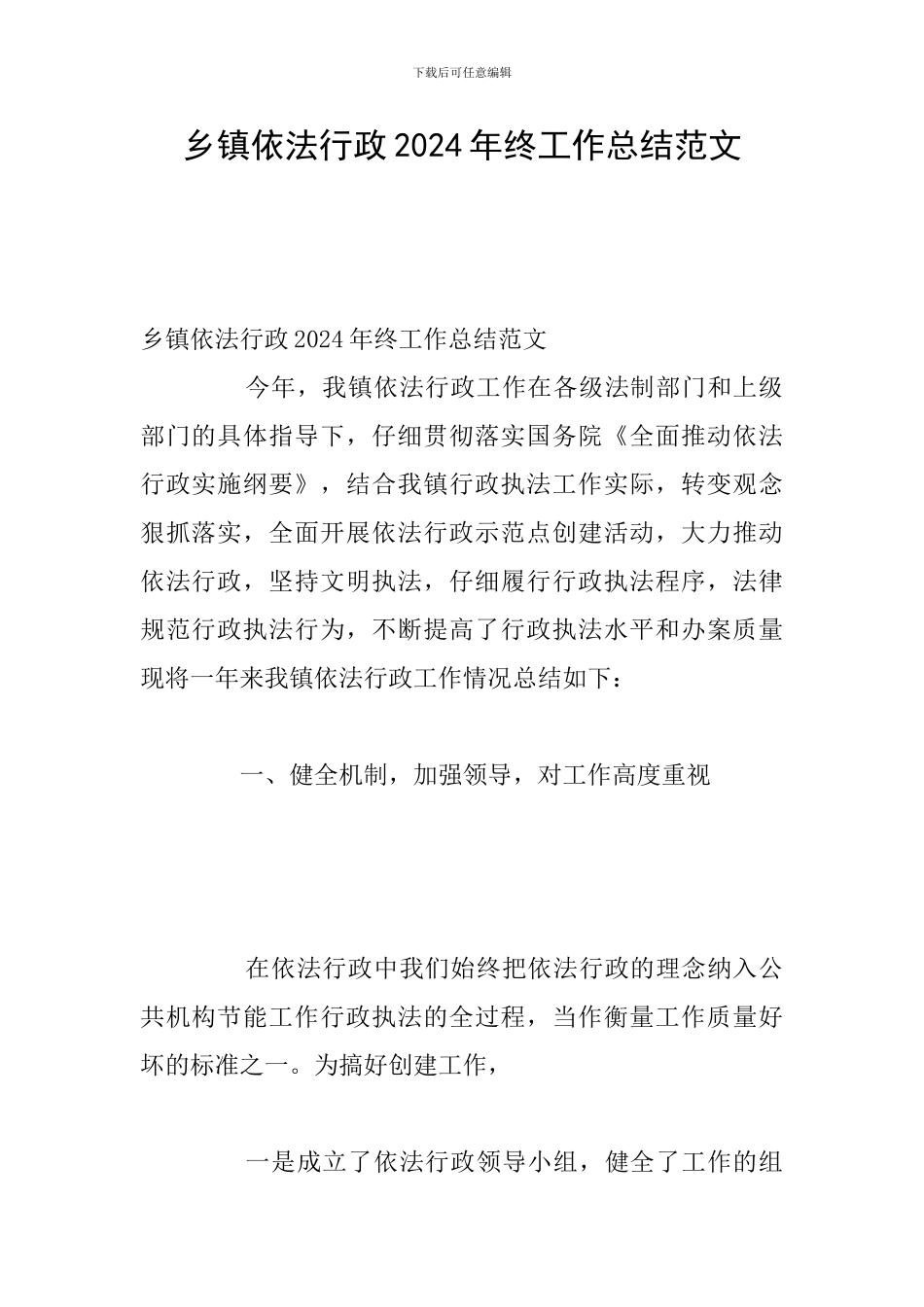 乡镇依法行政2024年终工作总结范文_第1页