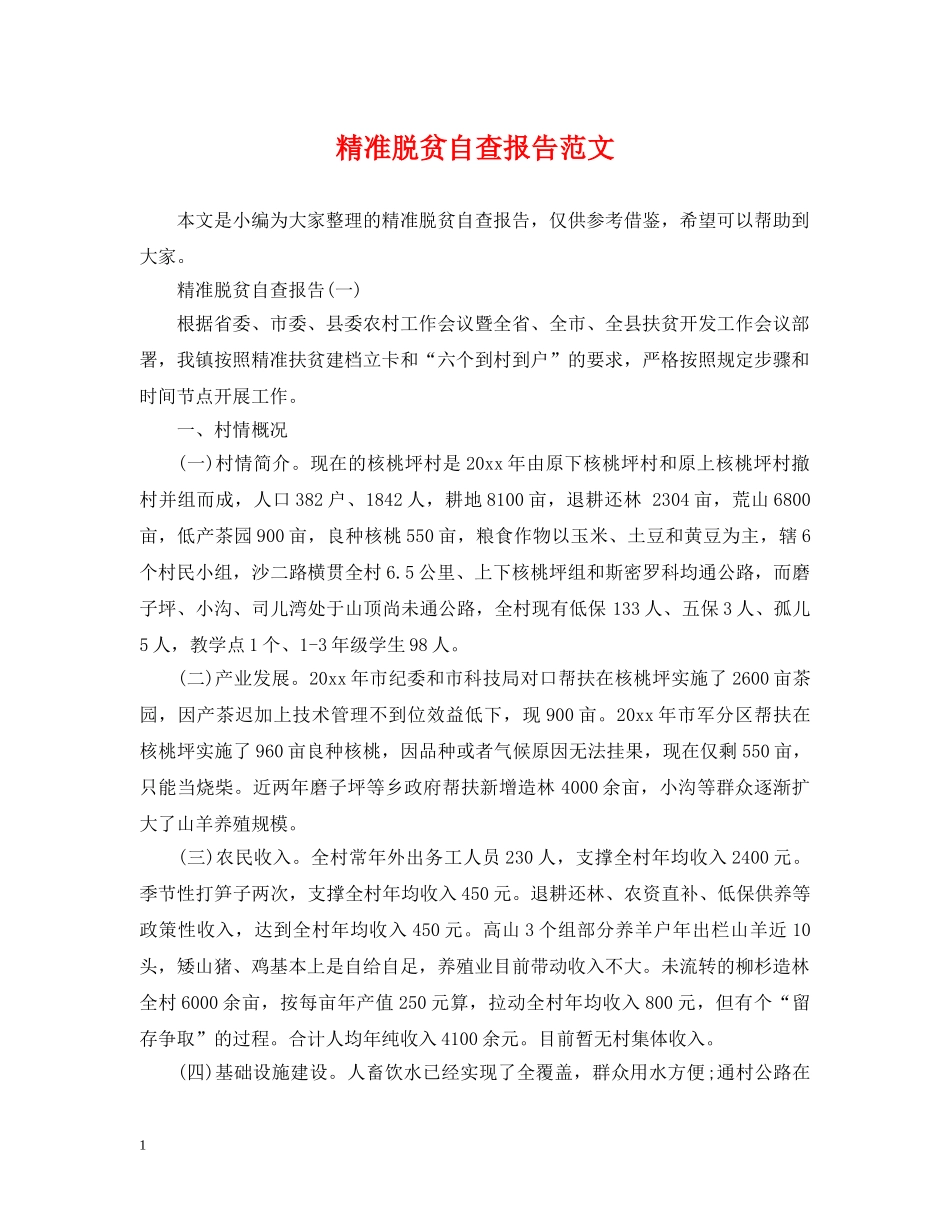 精准脱贫自查报告范文 _第1页