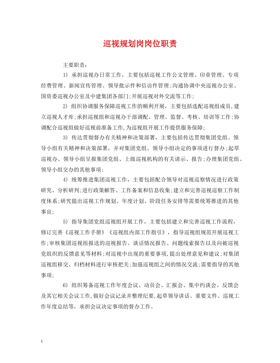 经典范文-巡视规划岗岗位职责 _第1页