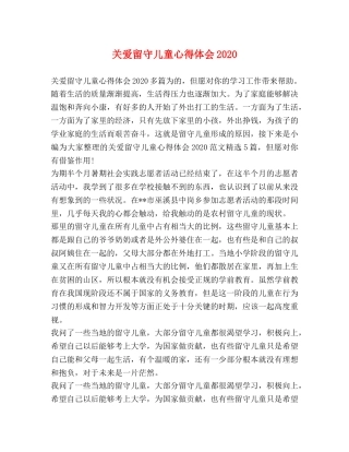 关爱留守儿童心得体会2020 