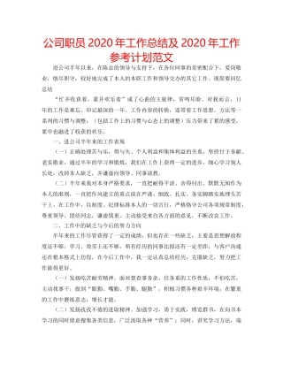 公司职员2020年工作总结及2020年工作参考计划范文 