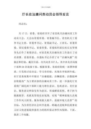 厅长在治庸问责动员会领导发言