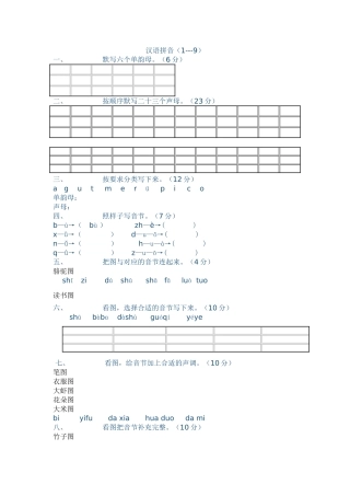 一年级语文上册汉语拼音试题
