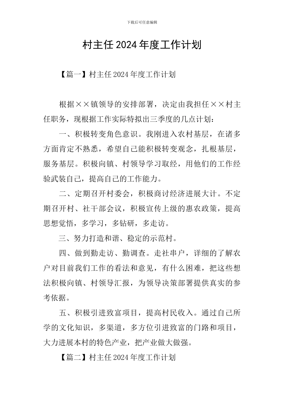 村主任2024年度工作计划_第1页