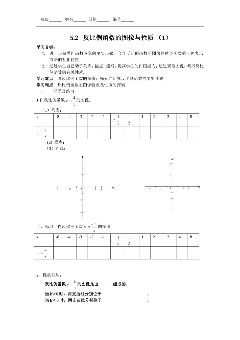 反比例函数的图像与性质一_第1页