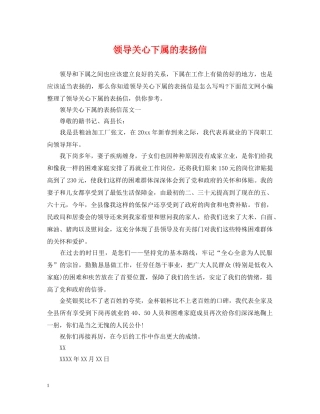 领导关心下属的表扬信 