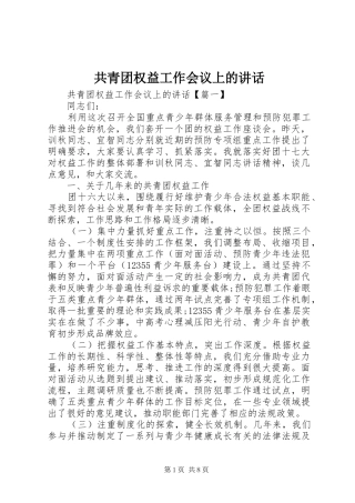 共青团权益工作会议上的讲话发言
