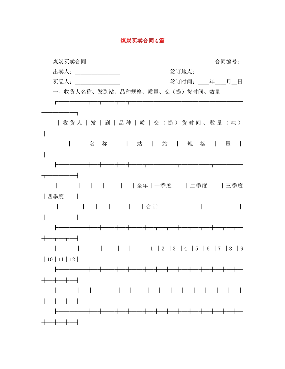 煤炭买卖合同4篇 _第1页
