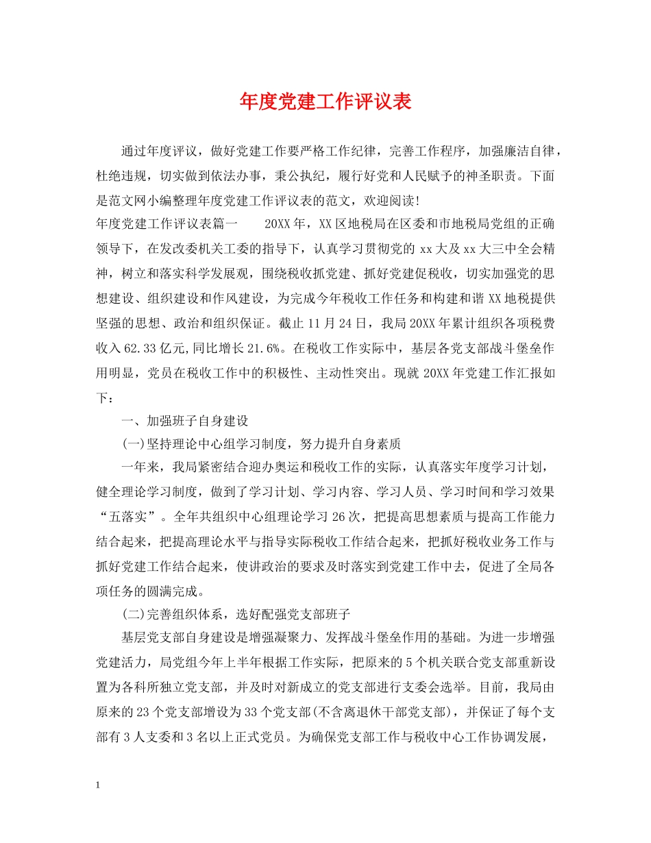 年度党建工作评议表 _第1页