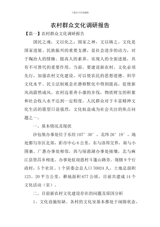 农村群众文化调研报告