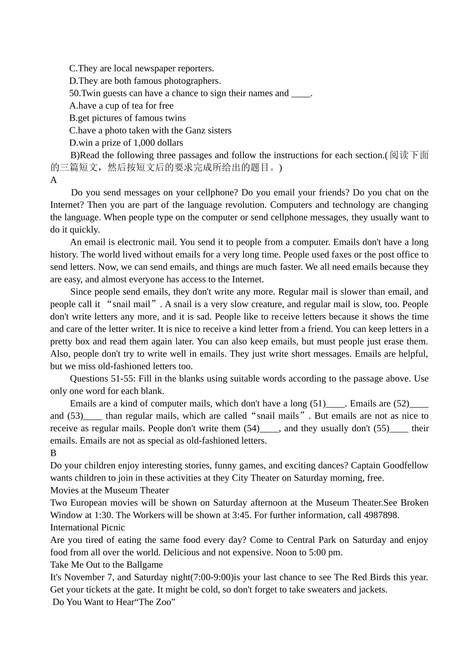 2011年全国中学生英语能力竞赛初三年级组试题及答案(1)_第3页