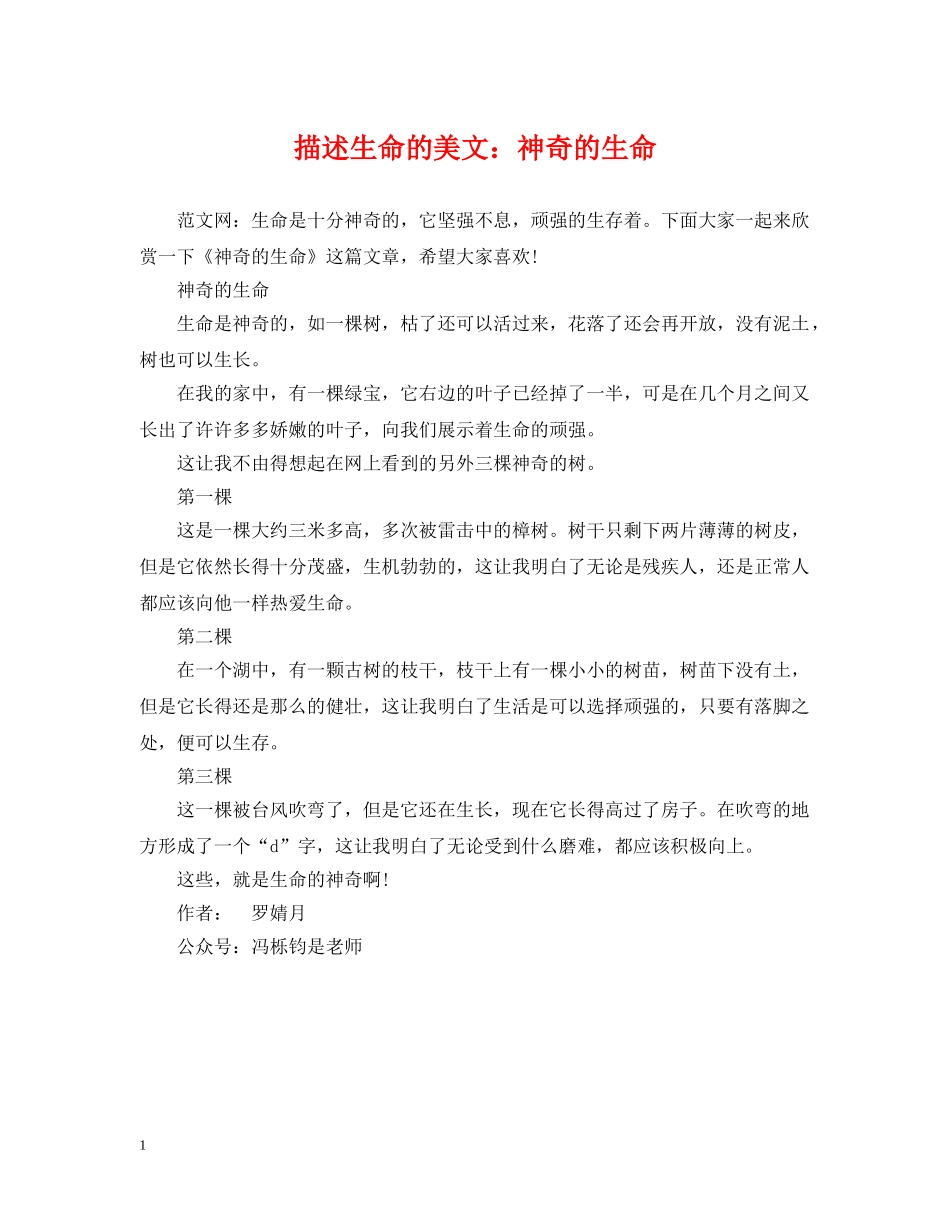 描述生命的美文：神奇的生命 _第1页