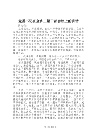 党委书记在全乡三级干部会议上的讲话发言_1