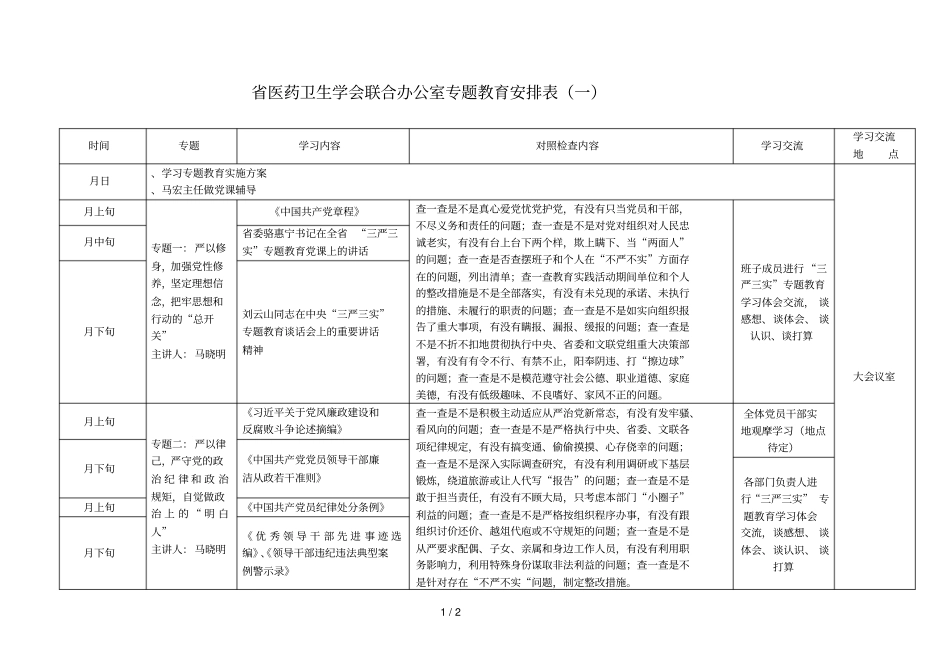 医药卫生学会联合办公室专题教育安排表_第1页