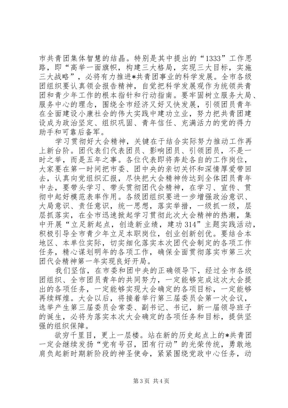 共青团代表大会闭幕式上的讲话发言_第3页