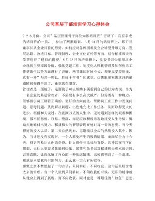 公司基层干部培训学习心得体会 
