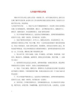 九年级中等生评语