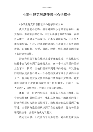 小学生舒克贝塔传读书心得感悟