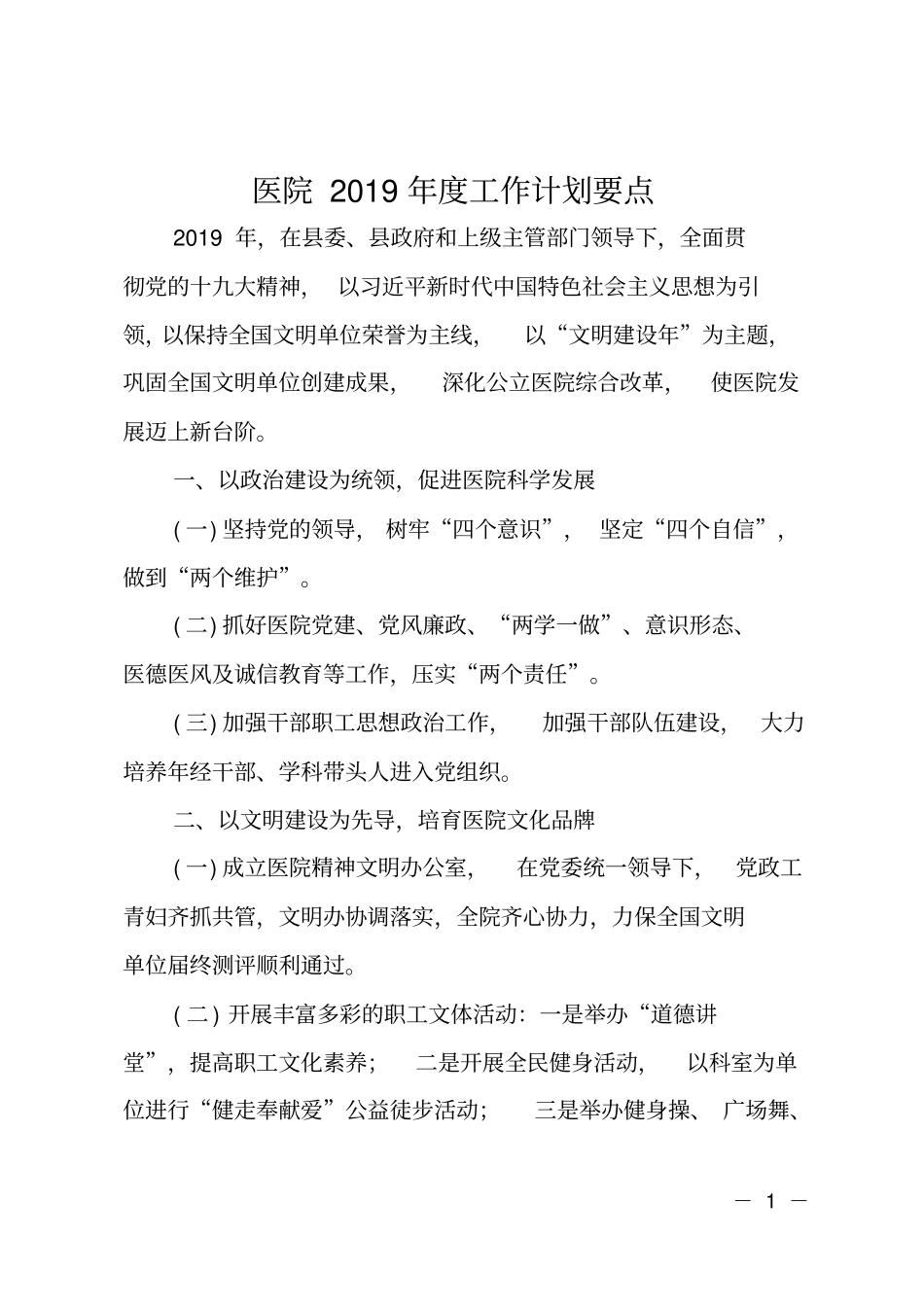 医院2019年工作计划要点_第1页