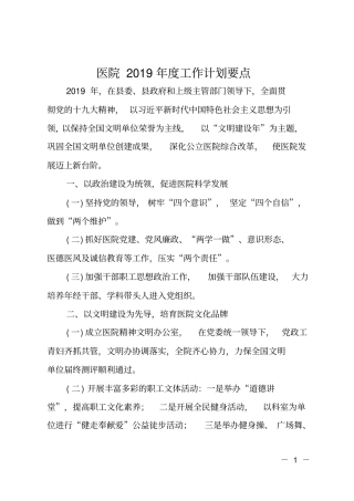 医院2019年工作计划要点