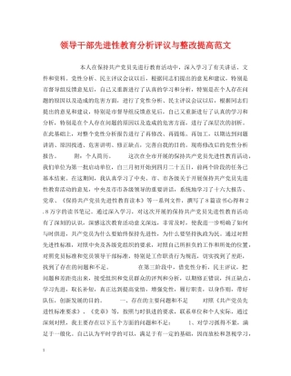 领导干部先进性教育分析评议与整改提高范文 