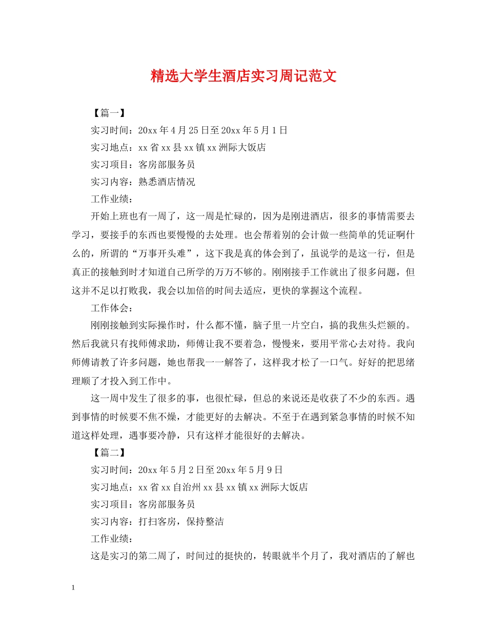 精选大学生酒店实习周记范文 _第1页