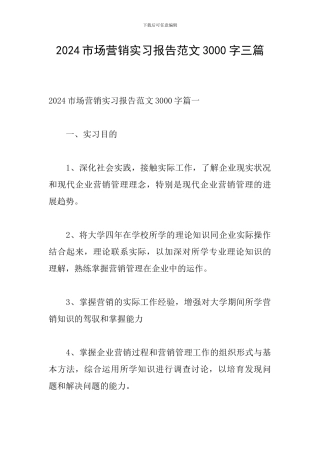 2024市场营销实习报告范文3000字三篇