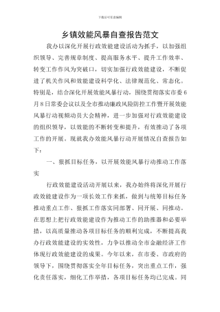 乡镇效能风暴自查报告范文