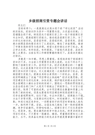 乡级招商引资专题会讲话发言