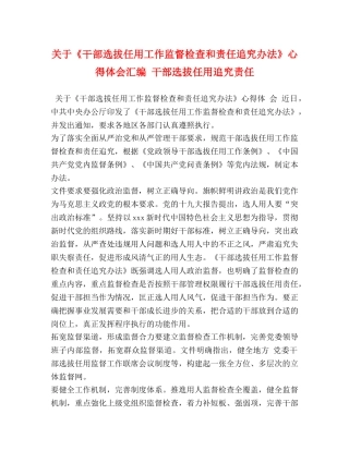 关于《干部选拔任用工作监督检查和责任追究办法》心得体会汇编 干部选拔任用追究责任 