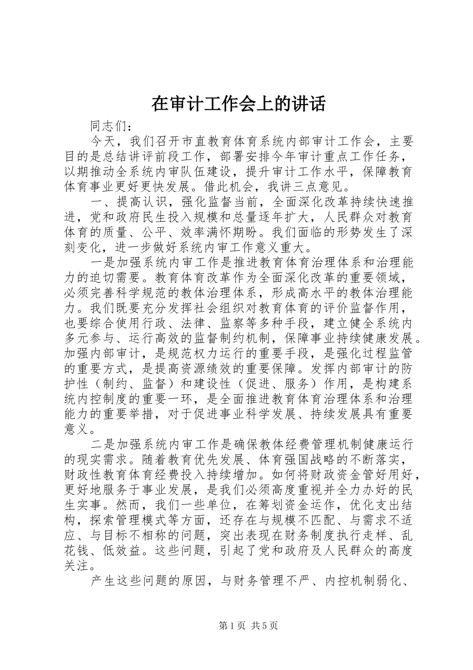 在审计工作会上的讲话发言_第1页