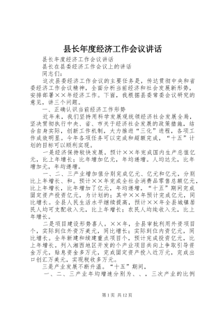 县长年度经济工作会议讲话发言