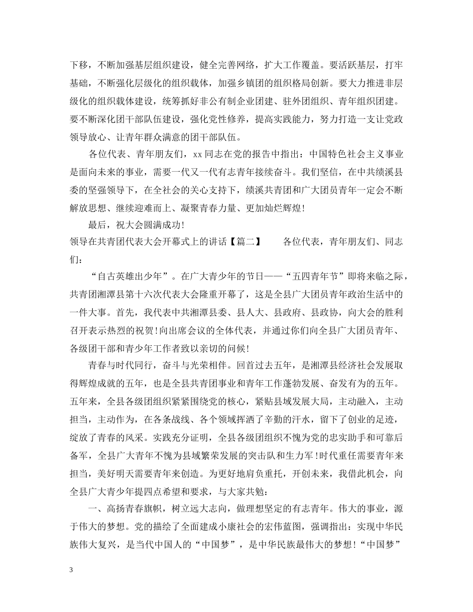 领导在共青团代表大会开幕式上的讲话 _第3页